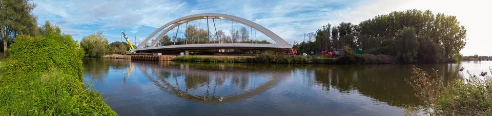 Preapering bridge on riverside Stock Photos