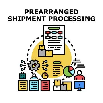 Prearranged product shipment processing and management concept Stock Illustration