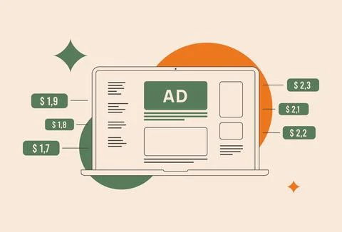 Prebid - header bidding technology enhances programmatic advertising Stock Illustration
