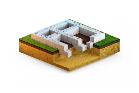 Precast cement panel foundation. isolated industrial 3D illustration 스톡 일러스트