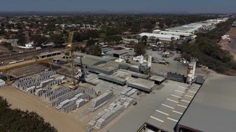 Precast Concrete Manufacturing Facility With Crane From Above Video stock 342608417