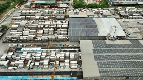 Precast Concrete Yard and Warehouse Industrial Facility Aerial View Stockbeeldmateriaal 337331509