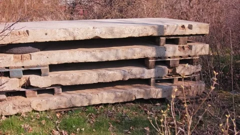 Precast Construction Elements Reinforced Concrete Slabs at Construction Site Stock Footage 305949810