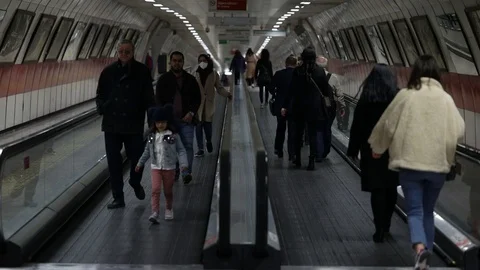 The precaution people take against Coronavirus in Istanbul Metro. Video stock 126311863