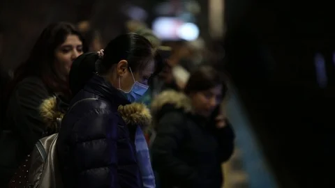 The precaution people take against Coronavirus in Istanbul Metro. Stock-Footage 126312904