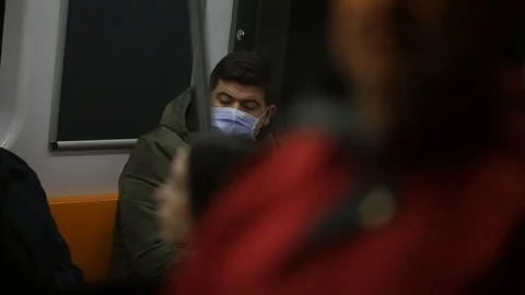 The precaution people take against Coronavirus in Istanbul Metro. Stock-Footage 126312935
