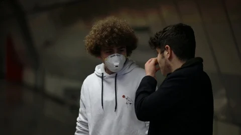 The precaution people take against Coronavirus in Istanbul Metro. Video stock 126312979