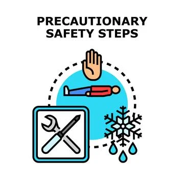 Precautionary safety steps preventing accidents illustration concept Stock Illustration