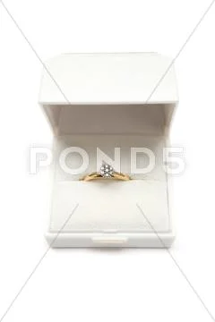 Precious Engagement Ring Isolated on a White Background Stock Photos