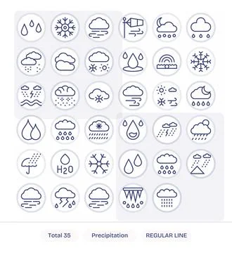 Precipitation Complete Vector Package with 35 256x256 Regular Line Display .. Stock Illustration