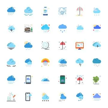 Precipitation Modern Vector Collection with 36 Flat 256x256 Pixel Optimized.. Stock Illustration