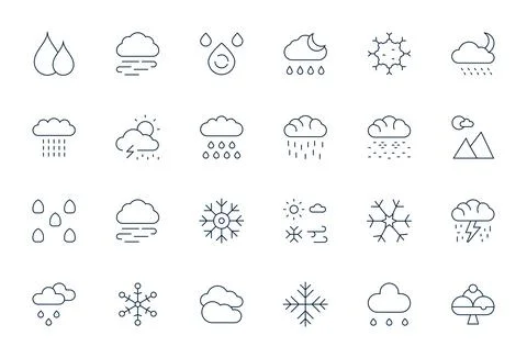 Precipitation Scalable Vector Set featuring 24 Detail Enhanced Thin Line 64.. 스톡 일러스트
