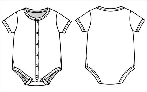 A precise Cad Drawing of cloth depicting a baby bodysuit, showcasing front an Stock Illustration