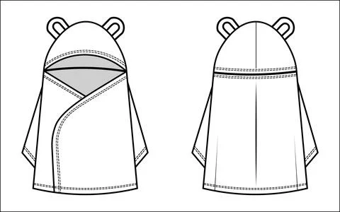 A precise CAD drawing showcasing the front and back views of a hooded garment Stock Illustration
