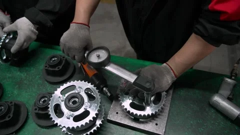 Precise Clearance Measurement Performs with Feeler Gauge on Engine Block Stock Footage 340538841