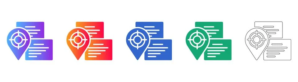 Precise Geo Targeting and Multi Document Data Management Icons Stock Illustration
