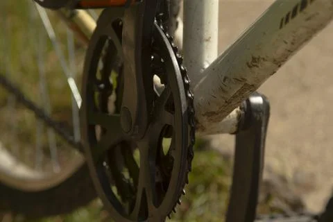 Precise image capturing bicycle chainring and crankset details Stock Photos