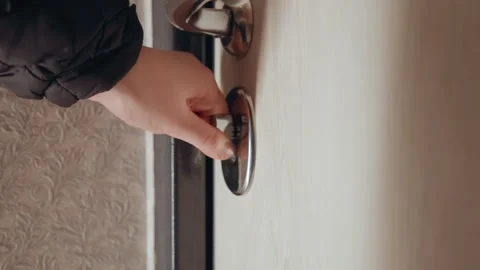 Precise key insertion. Detailed view of precise key turning in lock cylinder Stock Footage 342335192