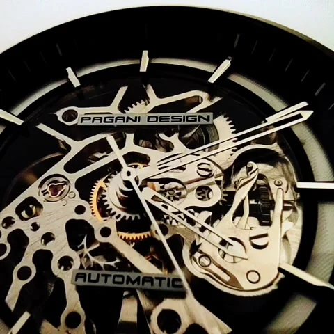 Precise Movement of a Skeleton Mechanical Automatic Watch Stock Footage
