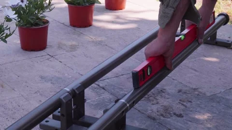 Precise Slider Setup with Spirit Level for Professional Filmmaking Stock Footage 335850967