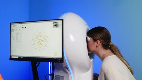 Precise visual field testing using an automatic computer perimeter Stock Footage 256758620