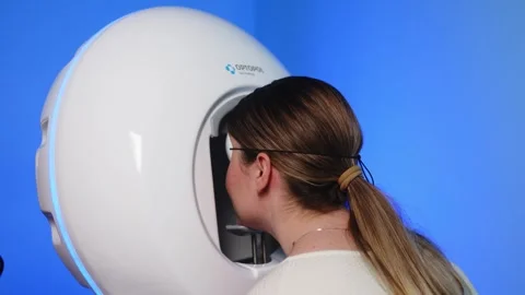 Precise visual field testing using an automatic computer perimeter Stock Footage 256758704