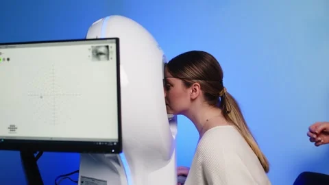 Precise visual field testing using an automatic computer perimeter Stock Footage 256759050