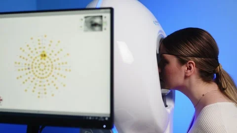 Precise visual field testing using an automatic computer perimeter Stock Footage 256759095