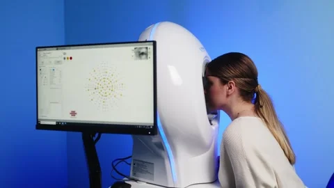 Precise visual field testing using an automatic computer perimeter Stock Footage 256759207