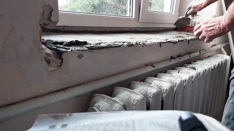 Precise Window Sill Repair Above Radiator Video stock 311229040