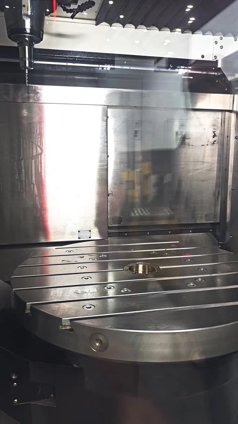 Precision 5-Axis CNC Milling Machine with Spindle and Circular Rotary Table Stock Footage 337765442