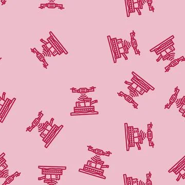 Precision agriculture line vector seamless pattern イラスト素材
