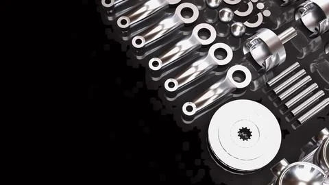 Precision Automotive Engine Components in Chrome 3d render. Stock Photos