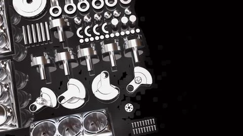 Precision Automotive Engine Components in Chrome 3d render. Foto stock