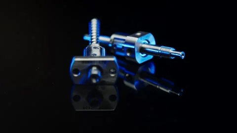 Precision Ball Screw Spindle with Flange Nut, Studio Product Shot, Close Up Stock Footage 341506918