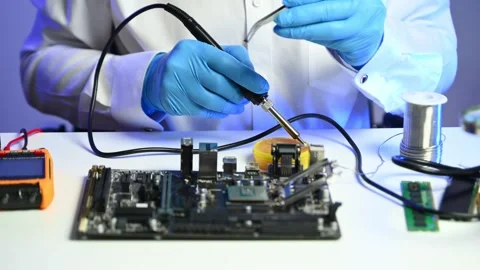 Precision closeup of soldering a circuit board. Ideal for themes on electro.. Stock Footage 312773793