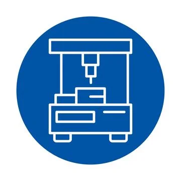 Precision CNC Machine Cutting Graphic on Bold Blue Background Stock Illustration