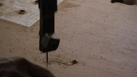 Precision Craftsmanship - A Master's Touch with a Drill Stock Footage 314475549