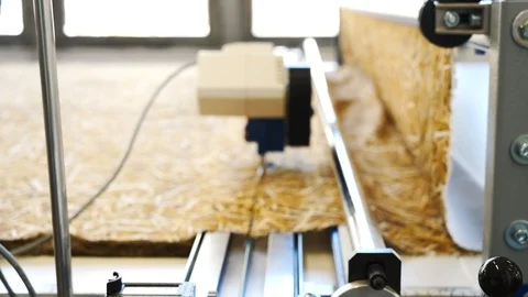 Precision cutting of a bedsheet using a woven automatic machine, close up Stock Footage 109503672