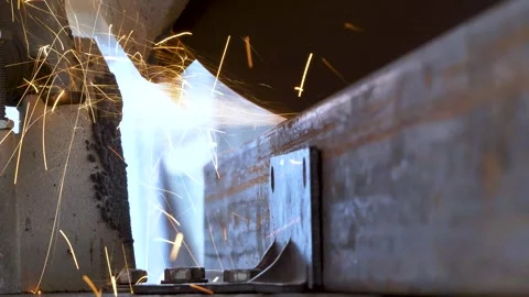 Precision Cutting of Rectangular Steel Tube With a Circular Saw, creating sparks Stock-Footage 262802305