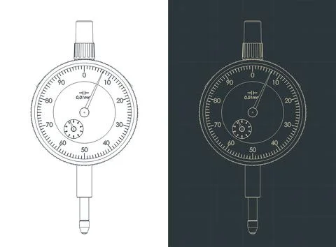 Precision diameter gauge engineering drawings Illustrazione stock