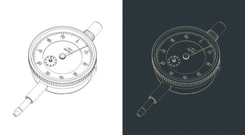 Precision diameter gauge technical isometric drawings Stock Illustration