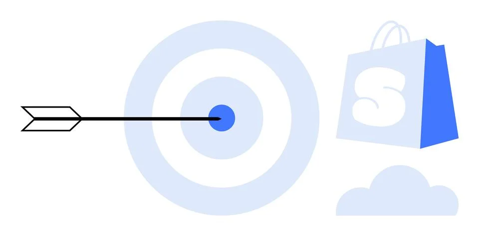 Precision in Digital Commerce with Arrow and Shopping Bag Symbol Stock Illustration