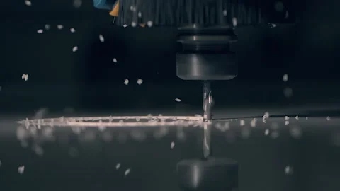 PRECISION DRILL MAKING A HOLE IN A PIECE OF VARNISHED WOOD Stock Footage 132687975