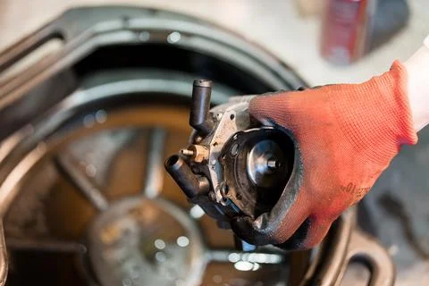 Precision Engine Component Maintenance in an Automotive Workshop Stock Photos