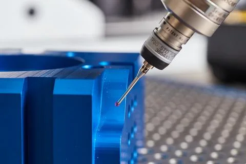 Precision Engineering and CMM Quality Control in Workshop Stock Photos
