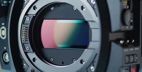 Precision engineering highlights the digital cinema cameras. Stock Photos