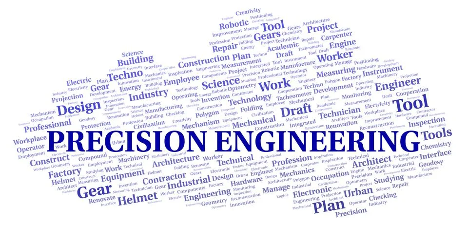 Precision Engineering typography word cloud create with the text only Stock Illustration