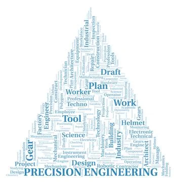 Precision Engineering typography word cloud create with the text only Stock Illustration