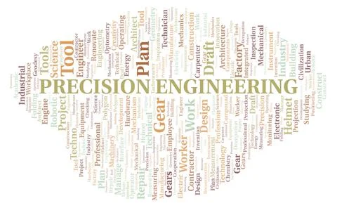 Precision Engineering typography word cloud create with the text only Stock Illustration